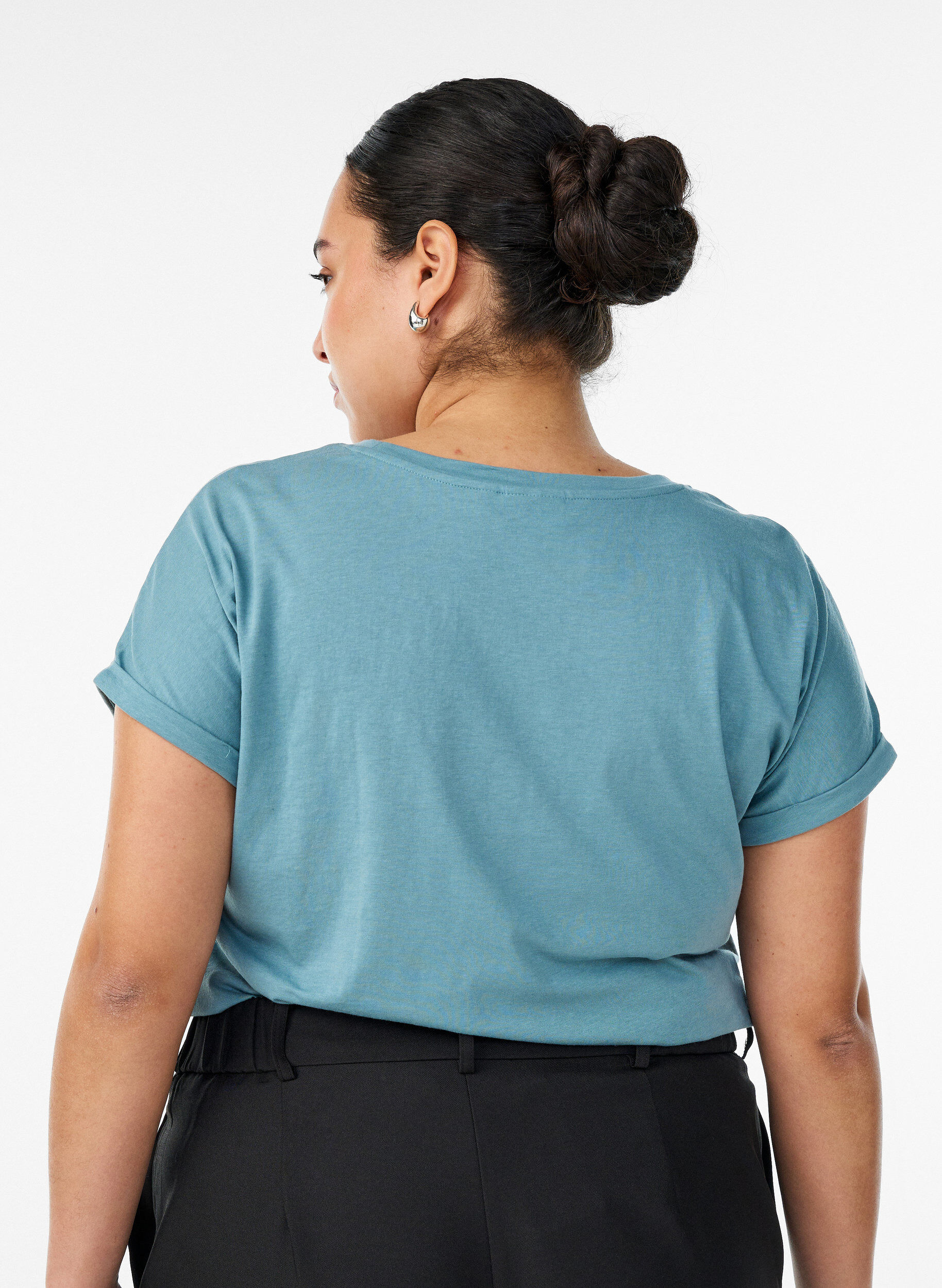 ZizziT-shirt met korte mouwen van katoenmix, Blauw, Model image number 2