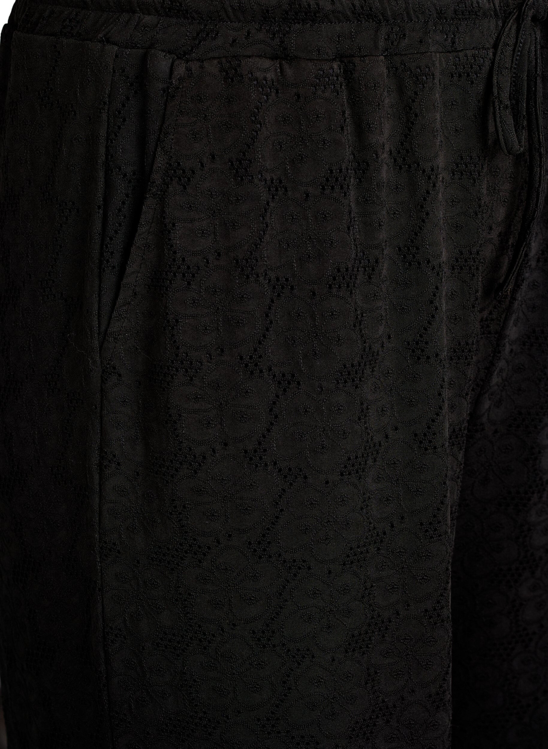 Zizzi FLASH - Broek met textuur en hoge taille, Zwart, Packshot image number 2