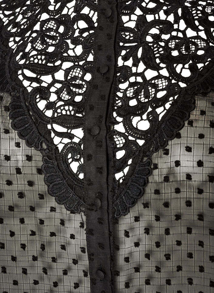 Overhemdblouse met kanten inzet en stippenpatroon, Zwart, Packshot image number 2