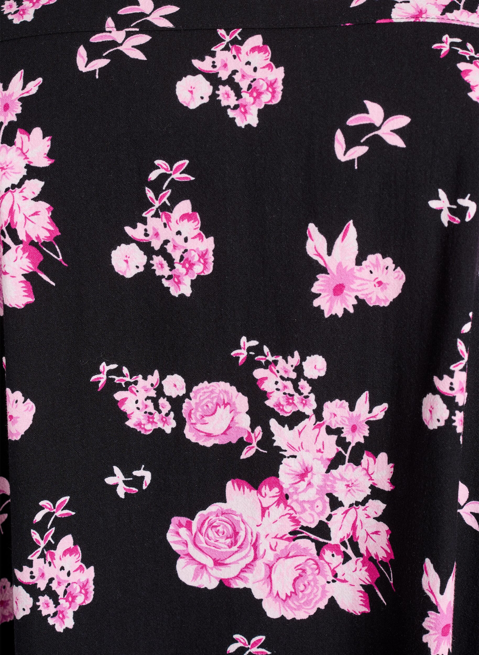 ZizziKatoenen jurk met korte mouwen en print, Zwart, Packshot image number 2