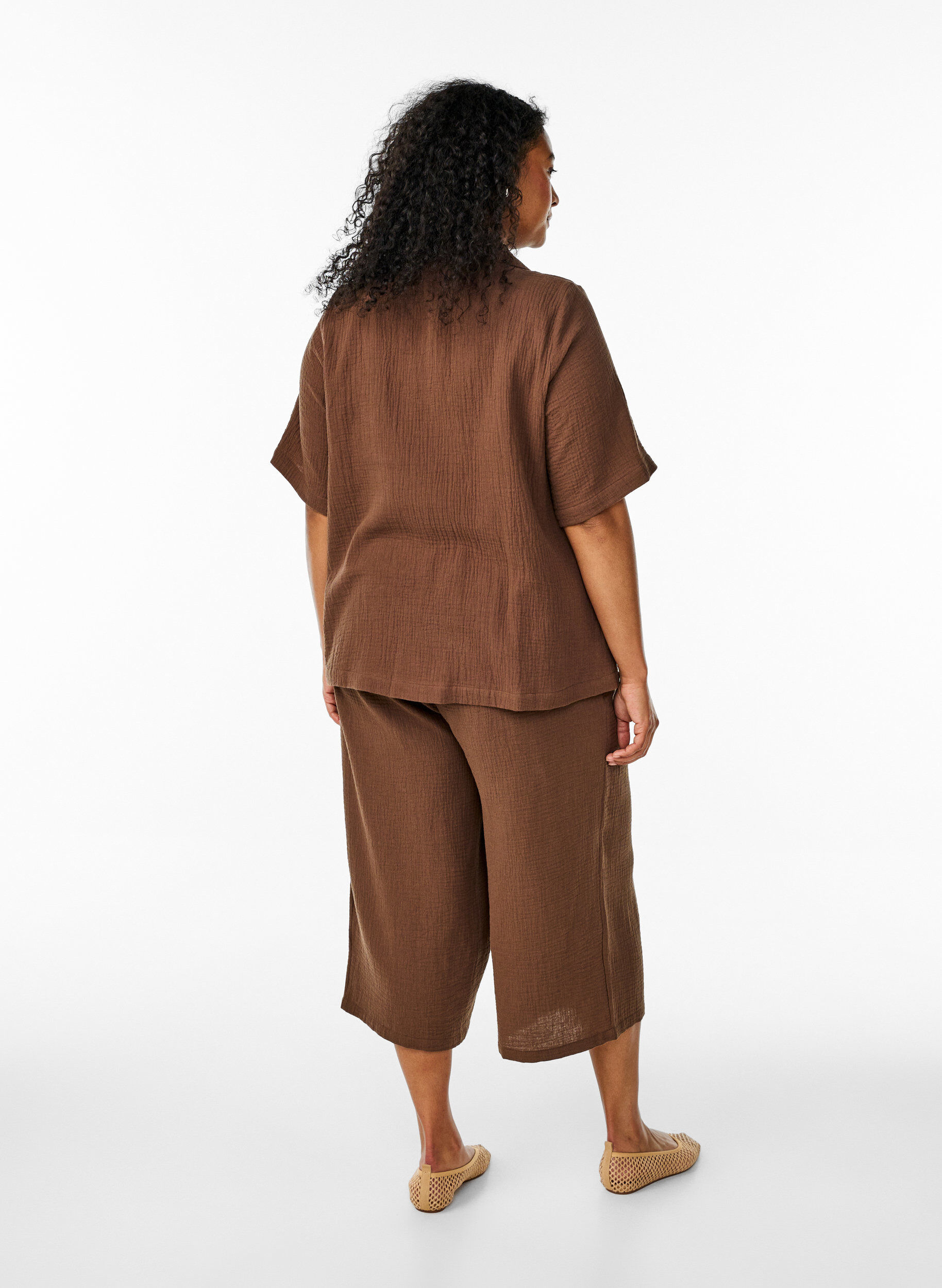 ZizziCulotte broek van katoen met hoge taille, Bruin, Model image number 1