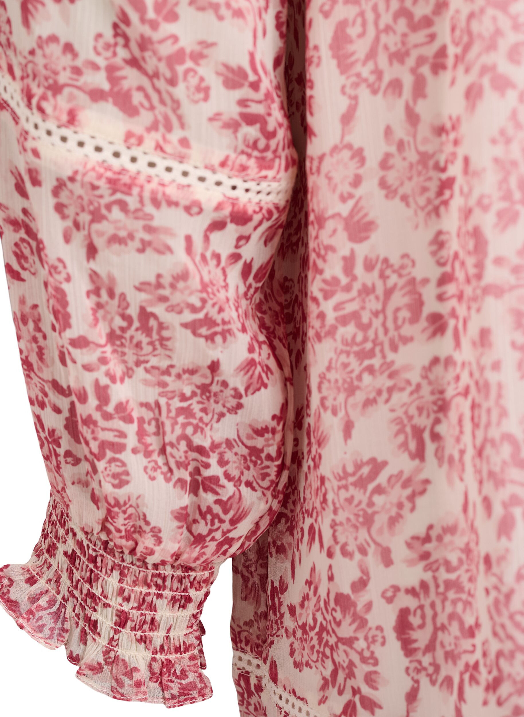 Zizzi Korte chiffonjurk met gehaakte details, Roze, Packshot image number 3