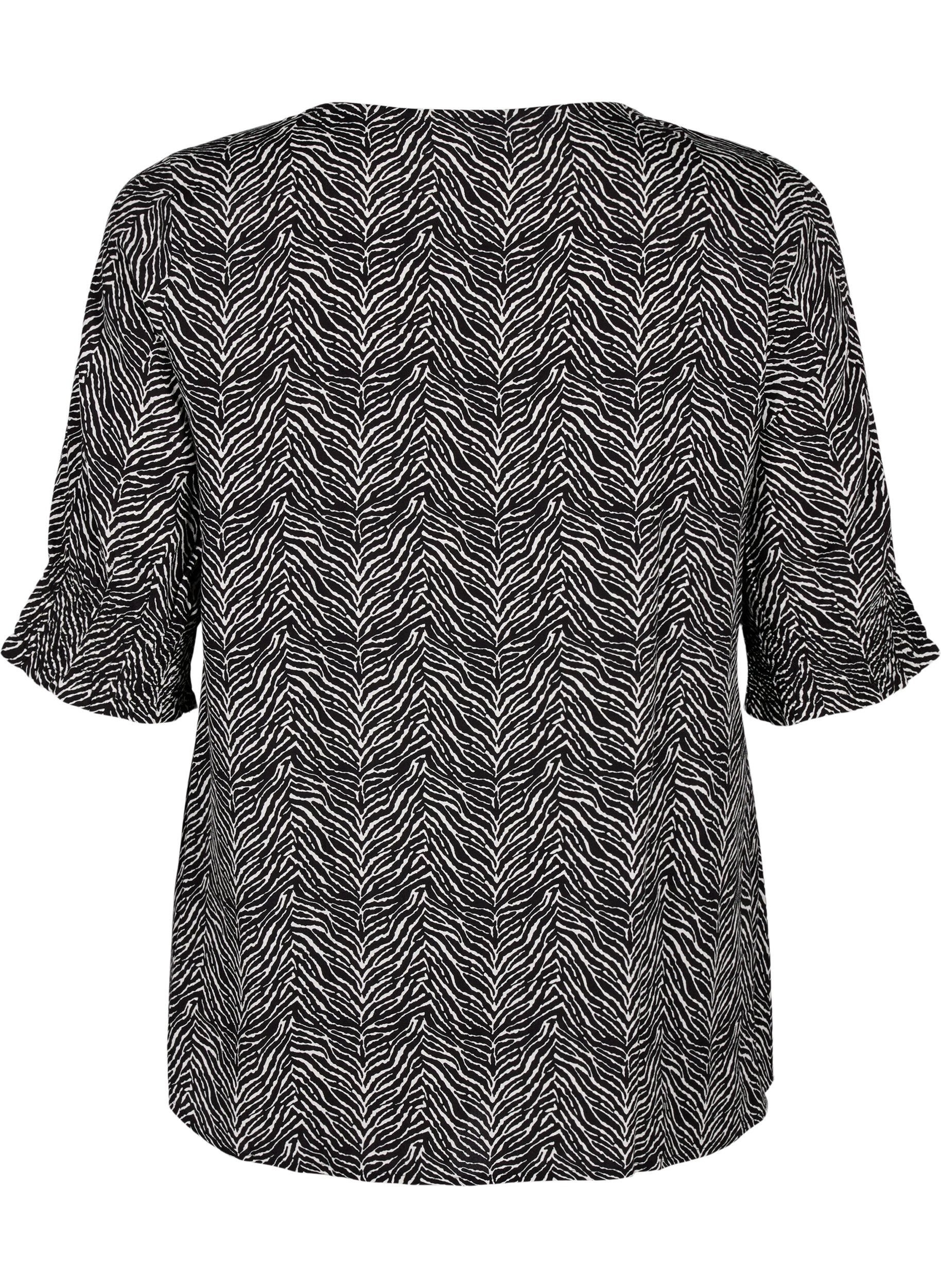 Zizzi Viscose blouse met knopen, Black Graphic AOP, Packshot image number 1