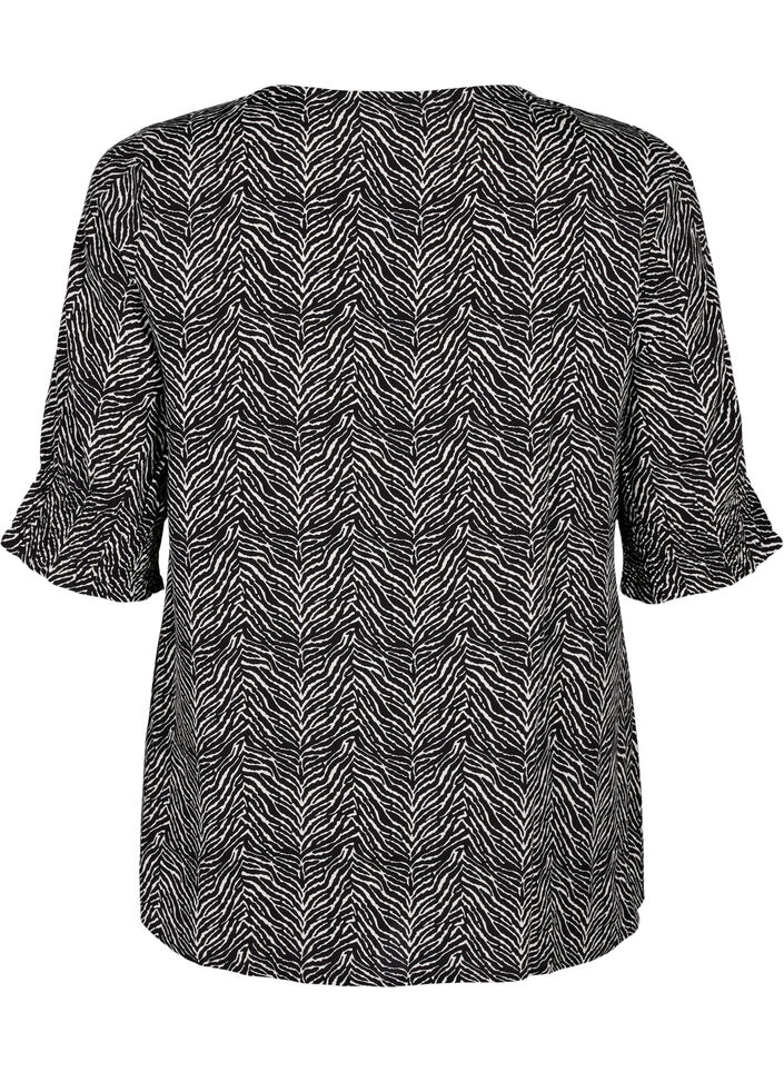 Viscose blouse met knopen, Black Graphic AOP, Packshot image number 1
