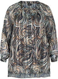 Lange blouse met paisley print en lurex, Black Paisley