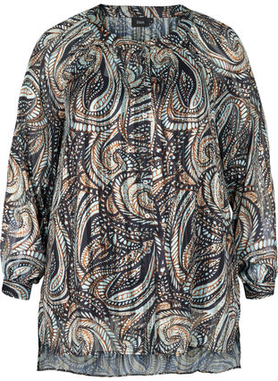 Lange blouse met paisley print en lurex, Black Paisley, Packshot image number 0