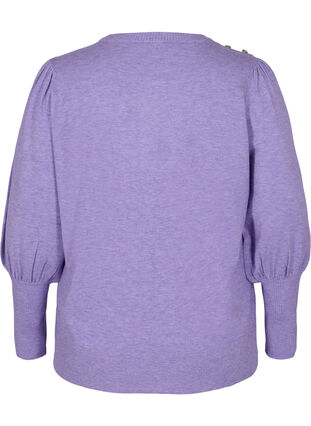 Gebreide top met ballonmouwen en rib, Paisley Purple Mel, Packshot image number 1
