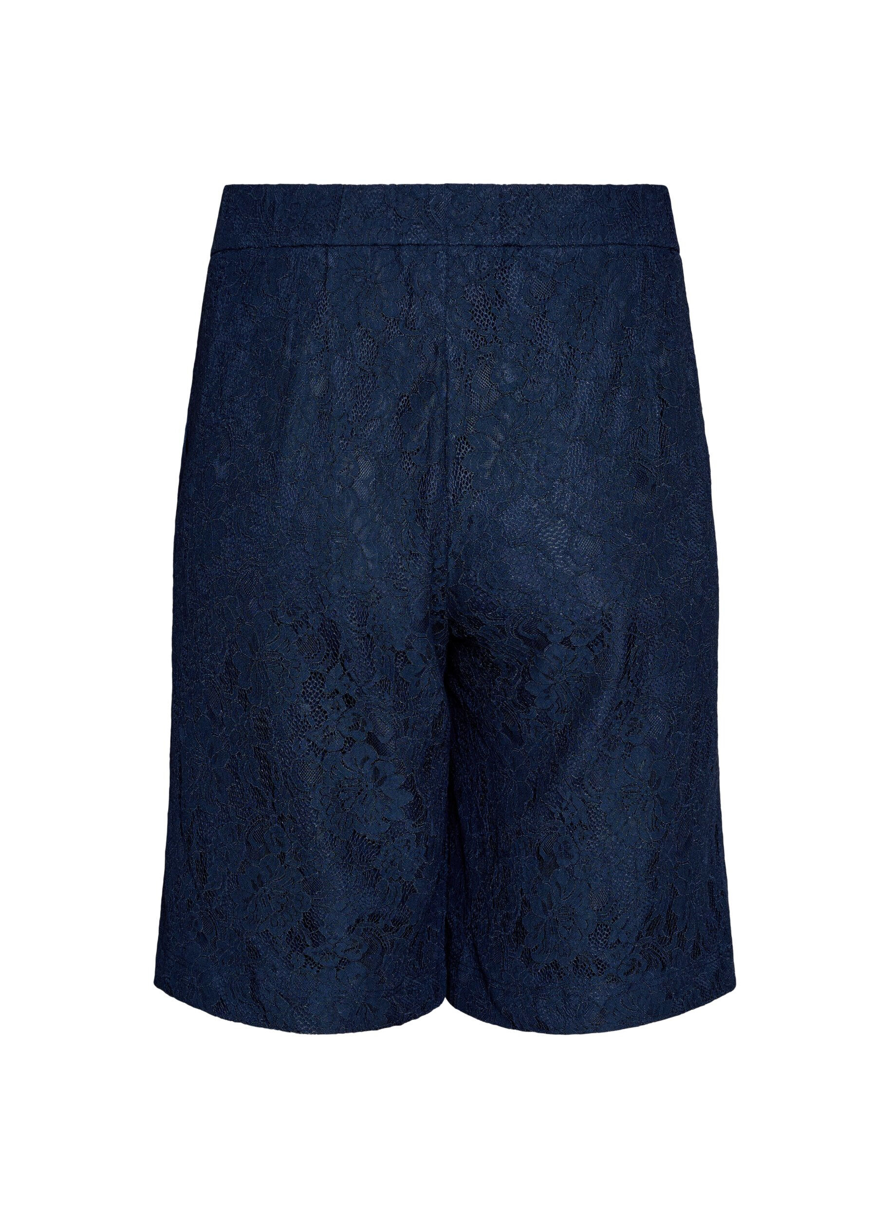 Zizzi Bermuda shorts van kant met hoge taille, Blauw, Packshot image number 1