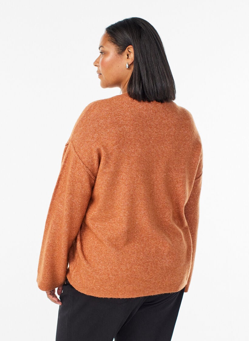 Losvallende gebreide trui met opvallende naden, Oranje, Model image number 2