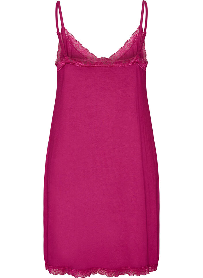 Viscose nachthemd met kant en splitten, Rood, Packshot image number 1