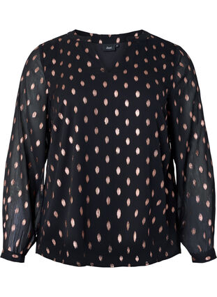 Bedrukte blouse met V-halslijn, Black/R.Gold Diamond, Packshot image number 0
