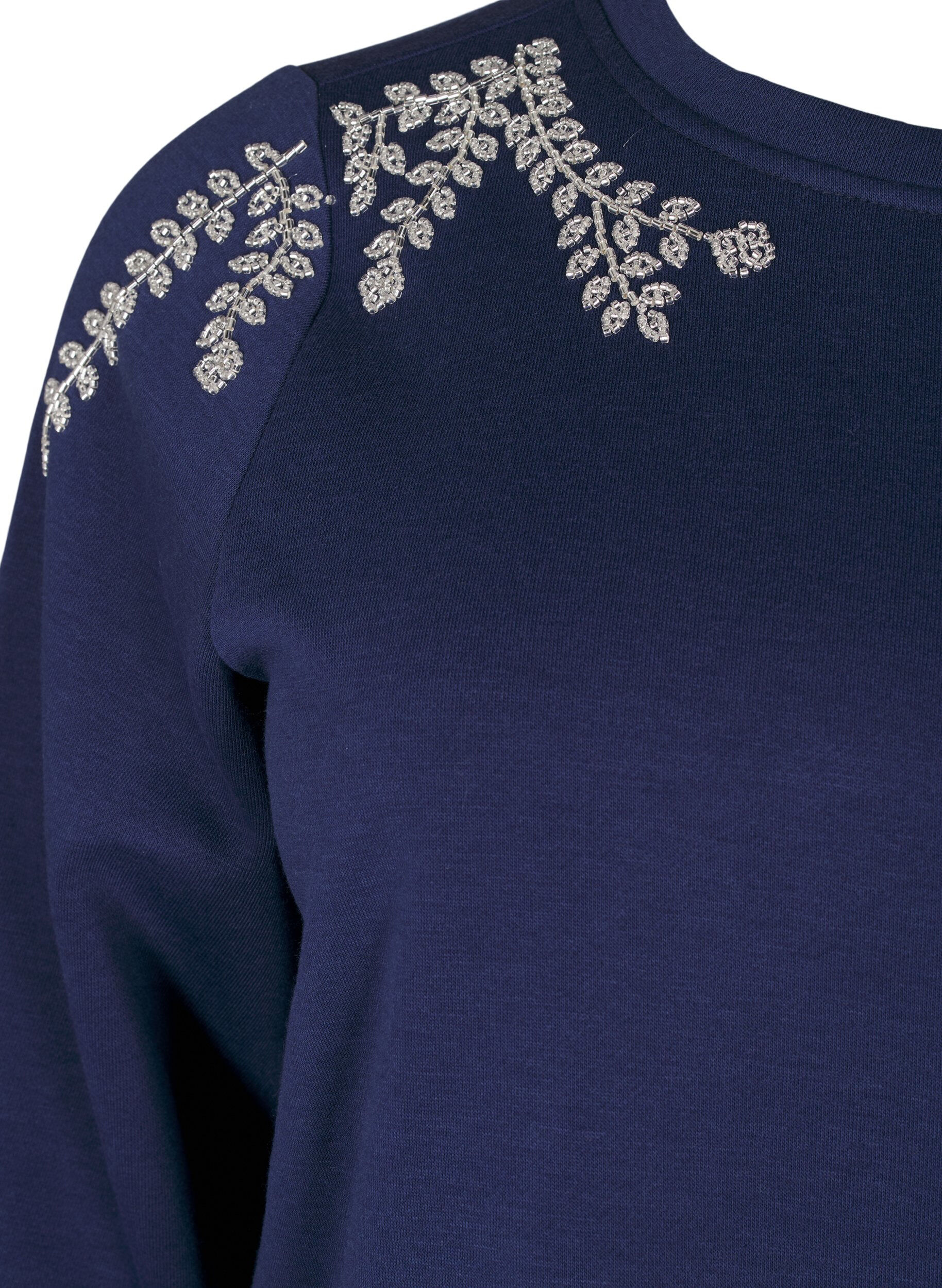 Zizzi Kort sweatshirt met pareldetails, Blauw, Packshot image number 2