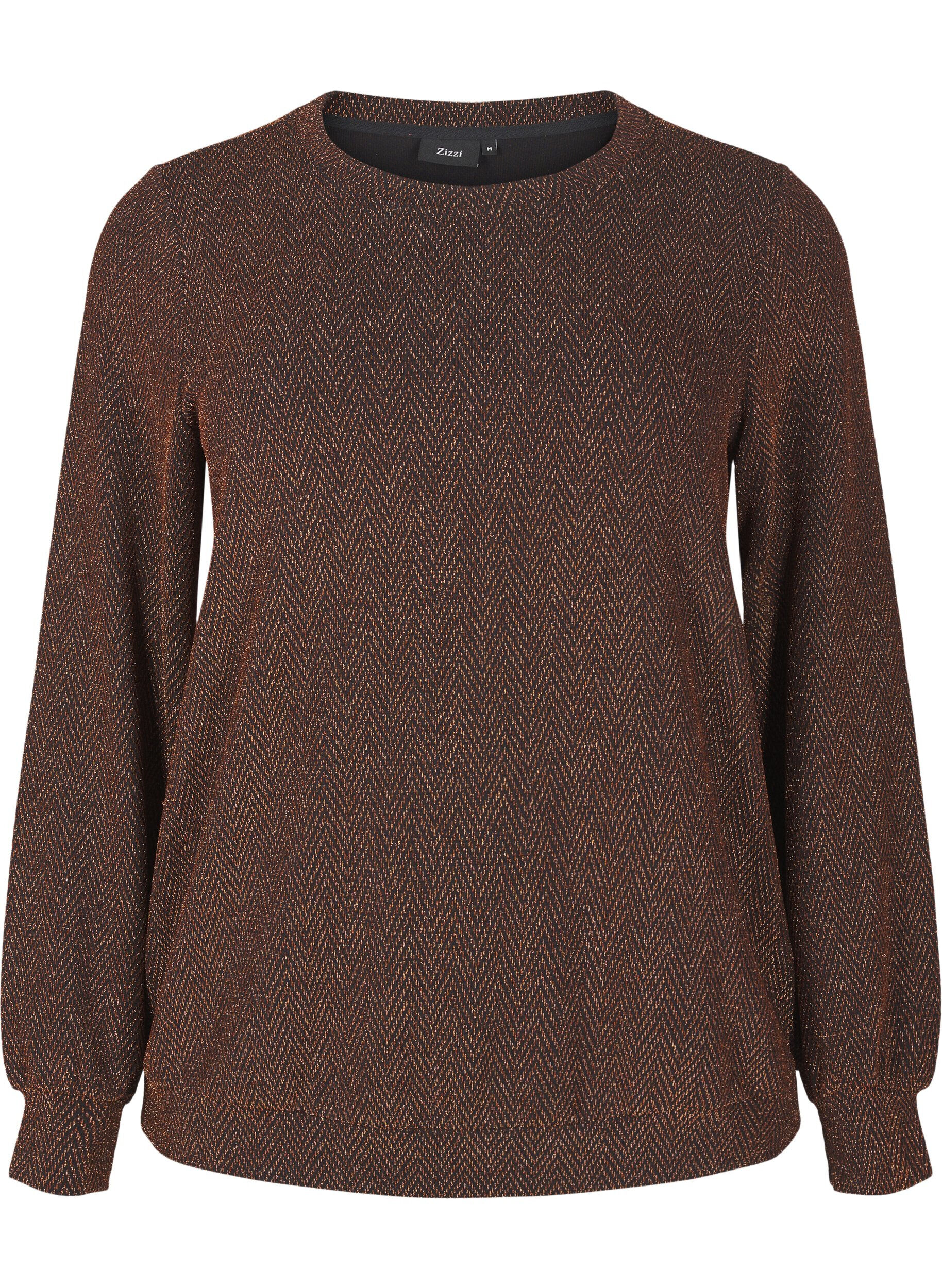 Zizzi Blouse met glinsterend patroon, Copper ZigzagShimmer, Packshot image number 0