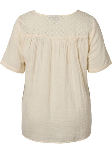 Katoenen blouse met borduursel en korte mouwen, Buttercream, Packshot image number 1
