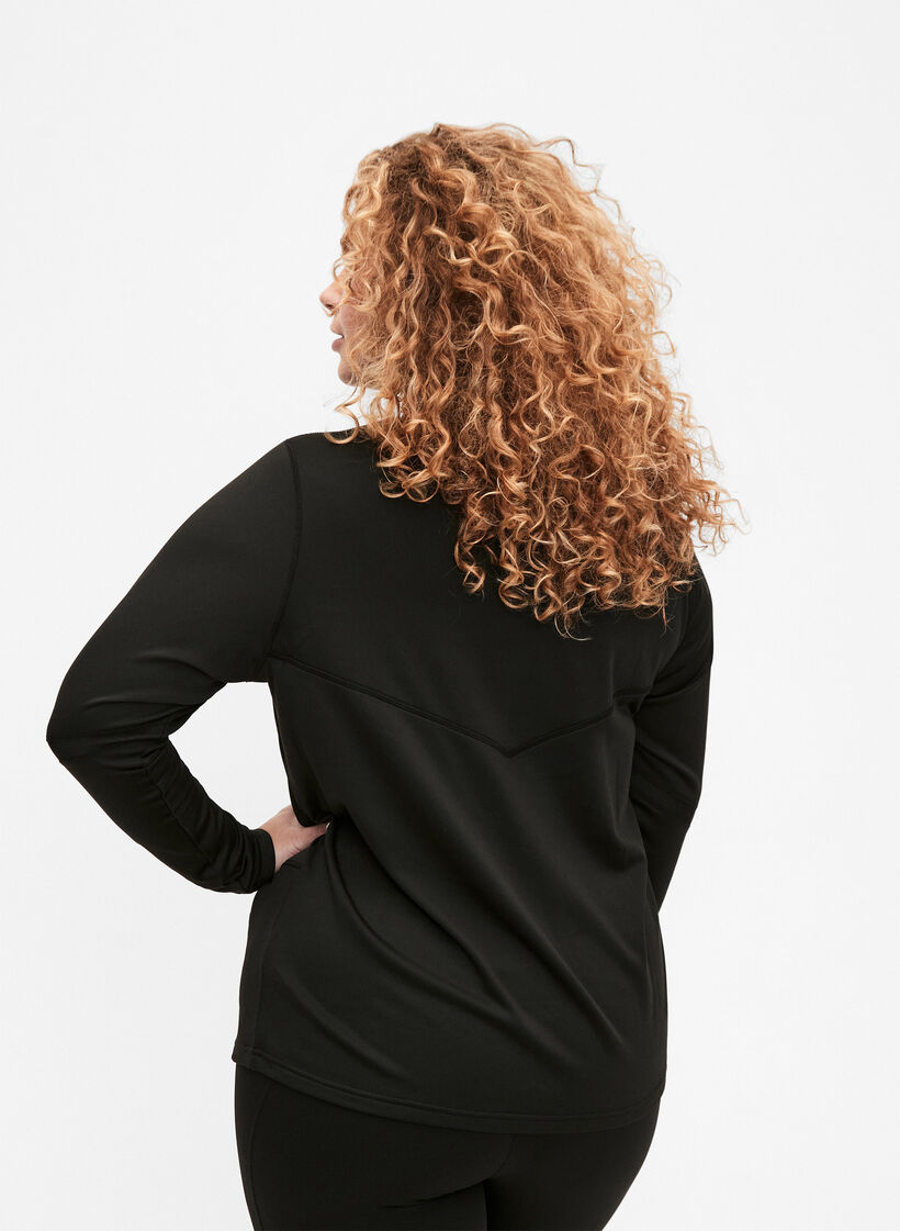Blouse voor onder een trui met zakken en mesh, Black, Model image number 1