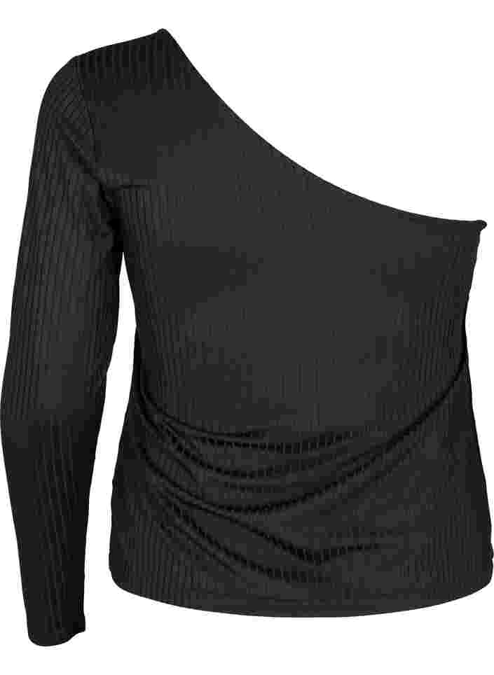 Een-schouder blouse, Black, Packshot image number 1