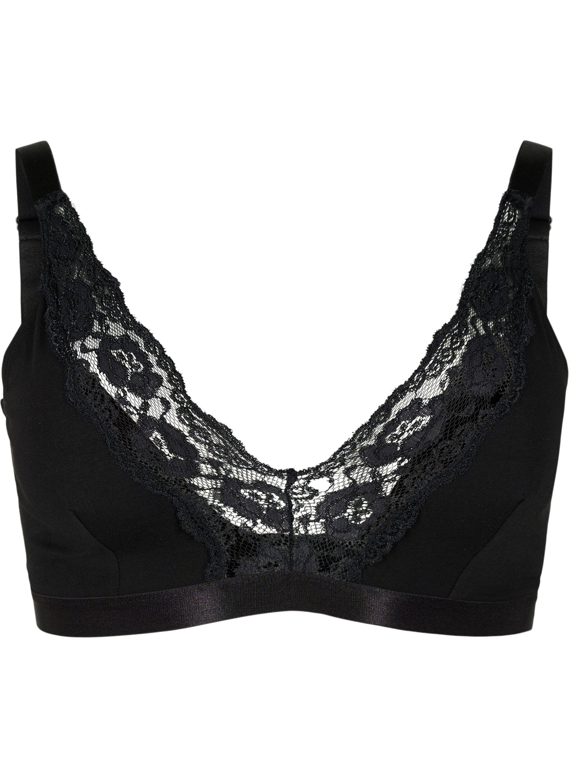 Zizzi Bralette van katoen met kant, Zwart, Packshot image number 0