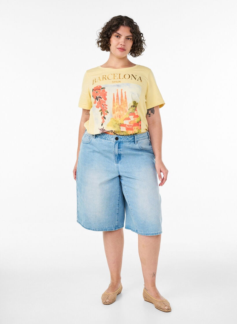 Katoenen T-shirt met print, Geel, Model image number 1