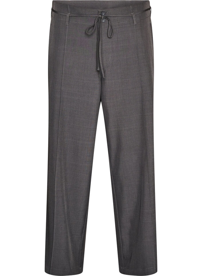 Op maat gemaakte broek met plooien en een strikceintuur, Grijs, Packshot image number 0