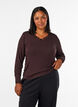 Viscose blouse met kanten afwerking en V-hals, Bruin, Model image number 0