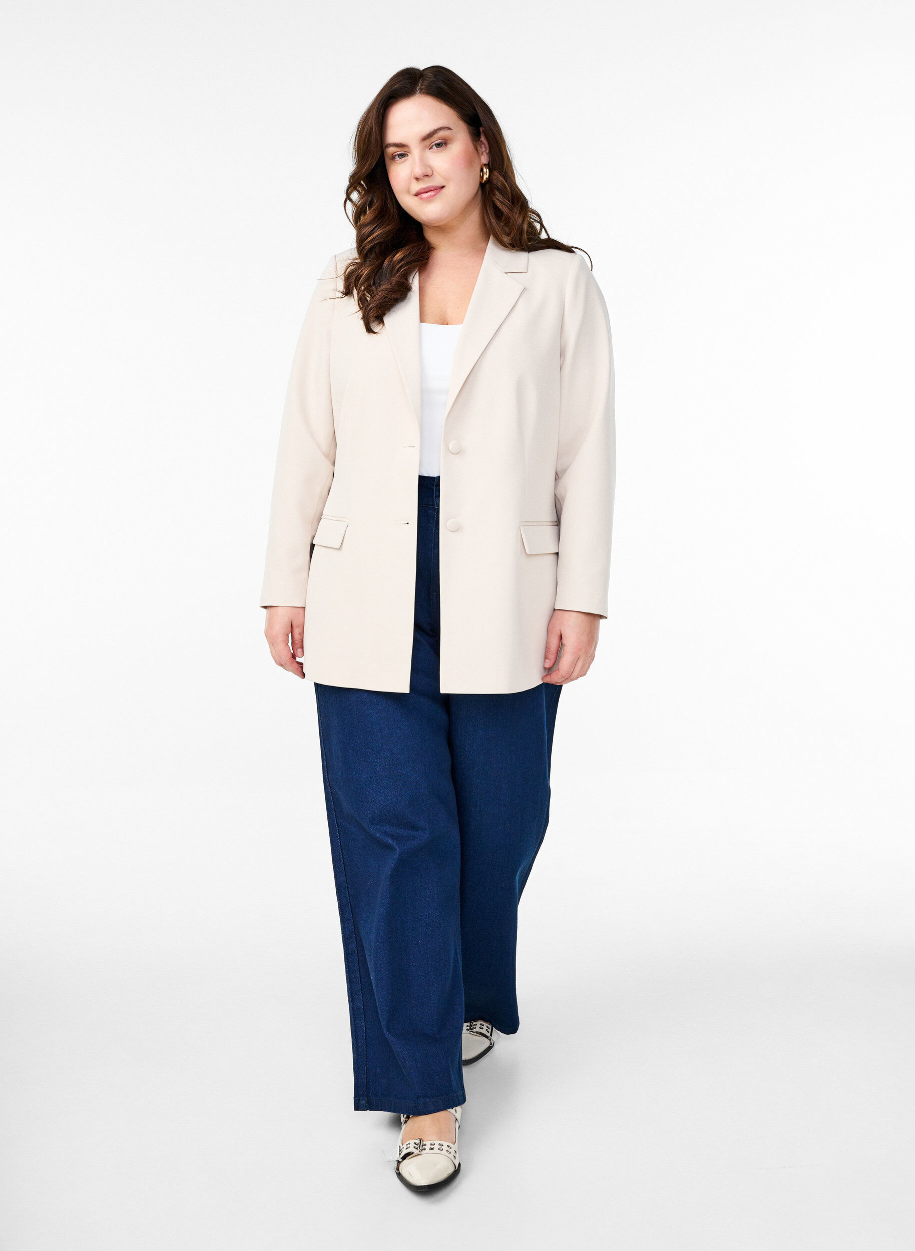 ZizziKlassieke blazer met knoopsluiting, Beige, Model image number 1