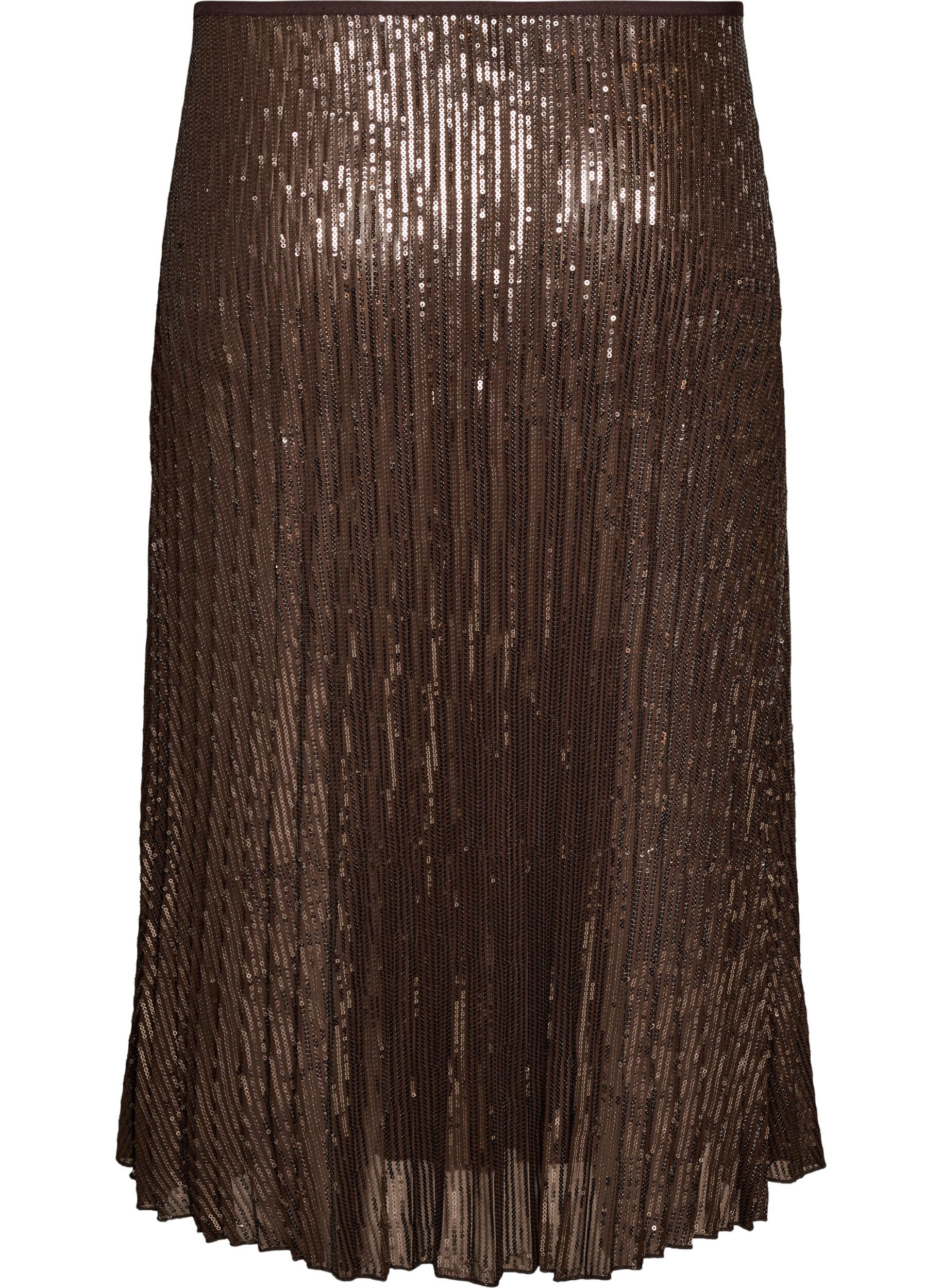 ZizziA-lijn midirok met pailletten, Bruin, Packshot image number 1
