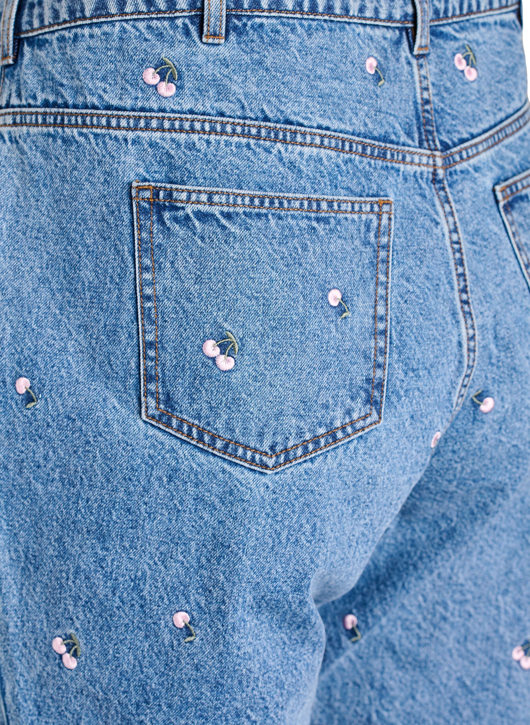 Zizzi High waist Gemma jeans met geborduurde details, Blauw, Packshot image number 3