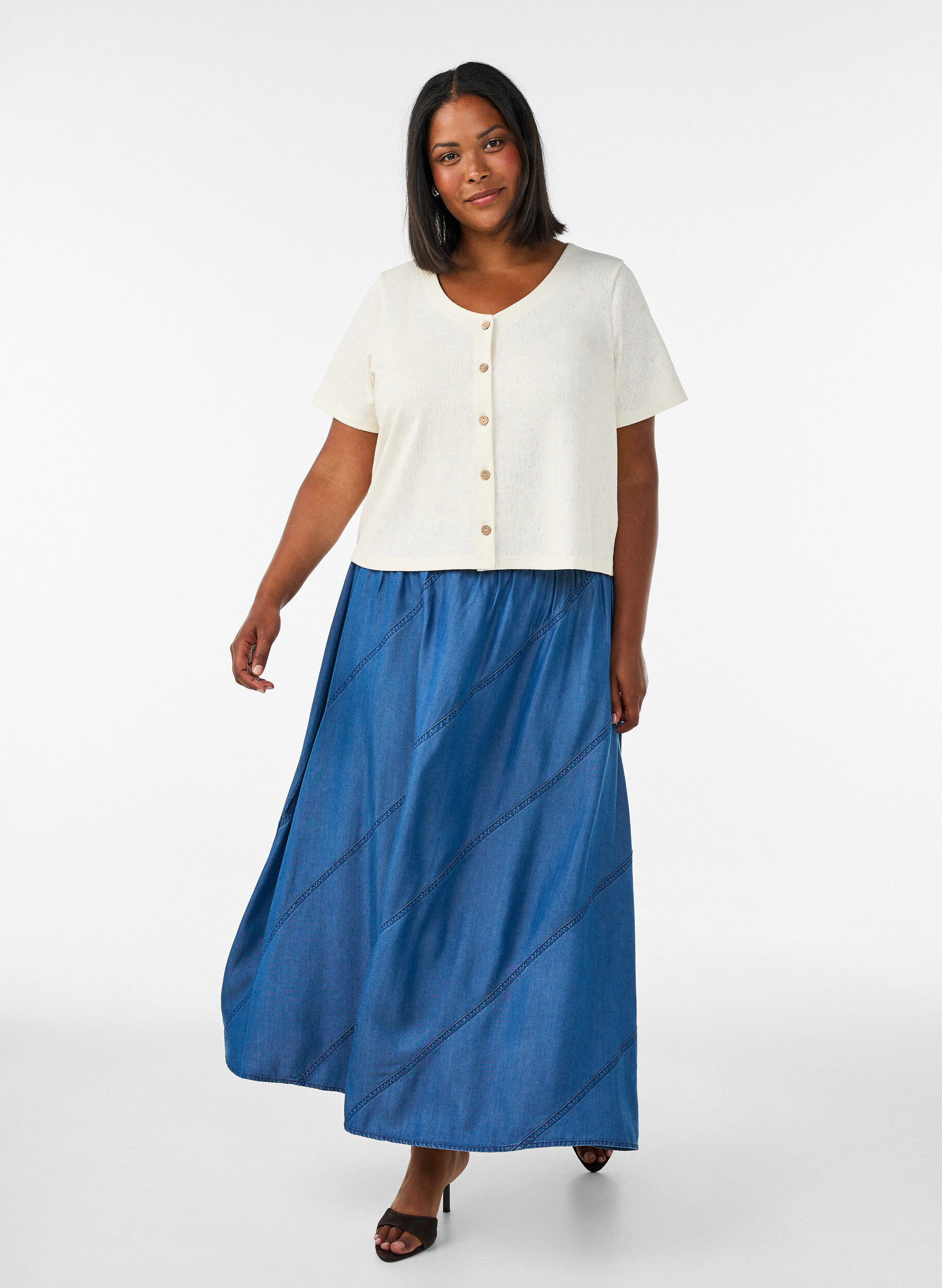 ZizziKatoenen blouse met structuur en knoopsluiting, Vanille, Model image number 1