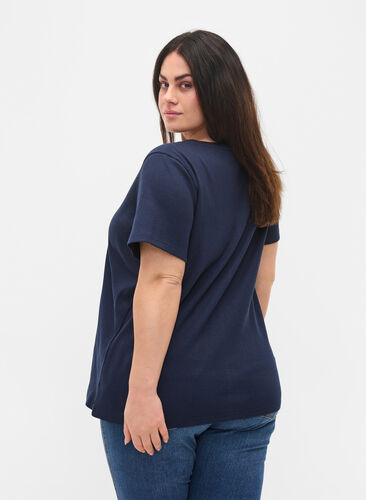 Katoenen t-shirt met geribbeld structuur, Navy Blazer, Model image number 1