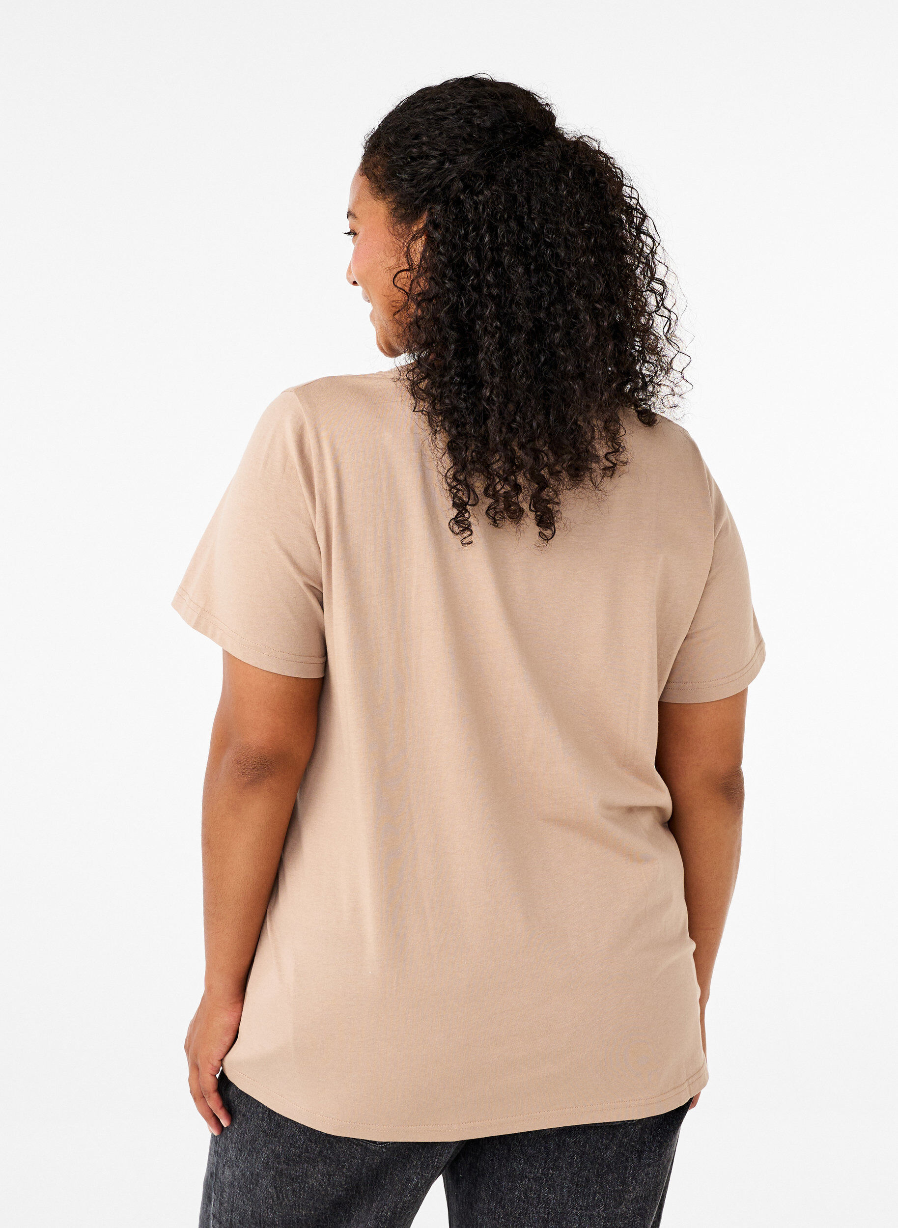 Zizzi Katoenen T-shirt met opdruk, S. Mink w. Flower, Model image number 1