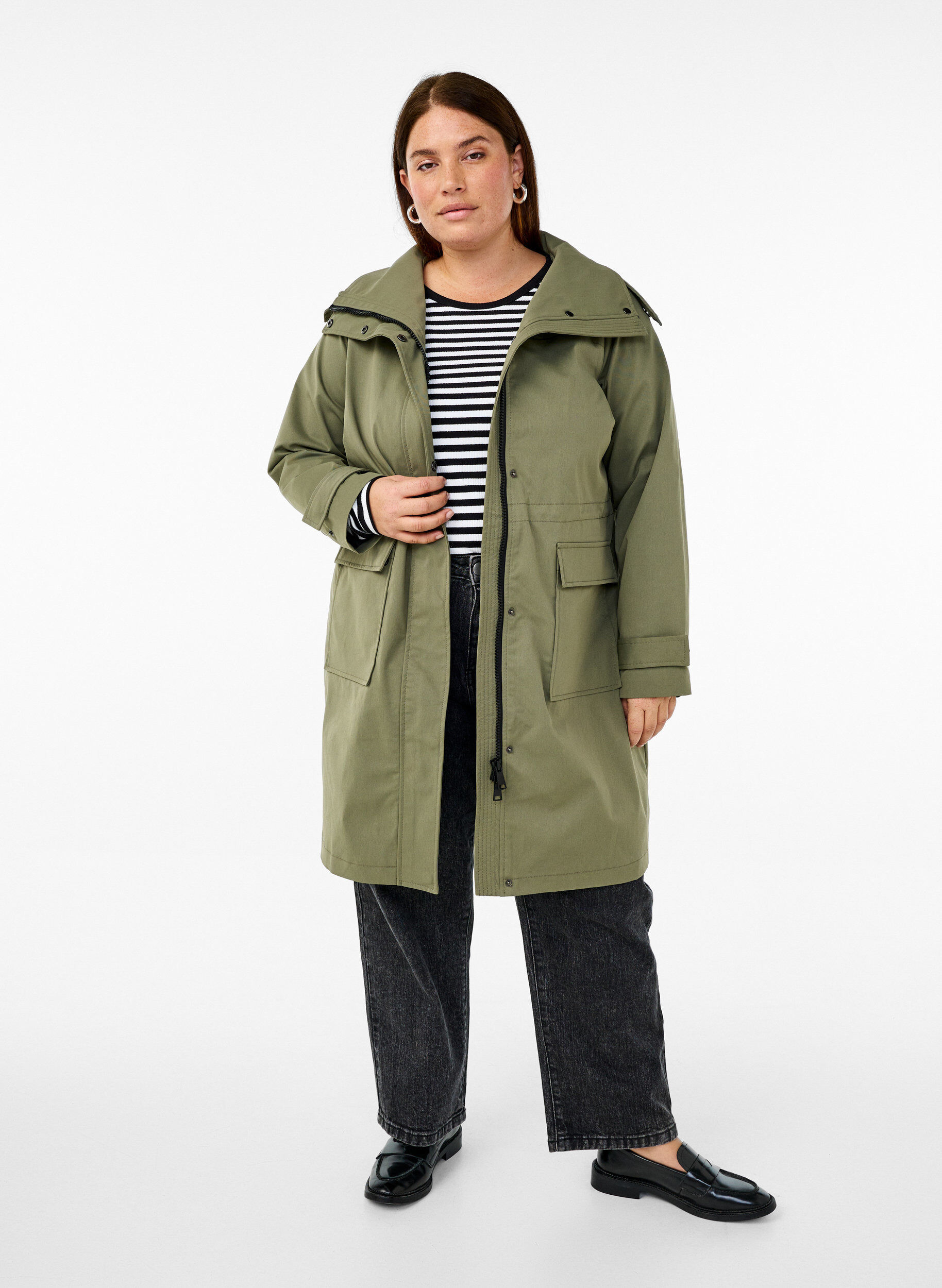 Zizzi Waterafstotende parka jas, Groen, Model image number 1