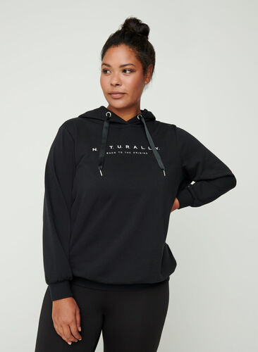 Sweatshirt met capuchon en print, Black, Model image number 0