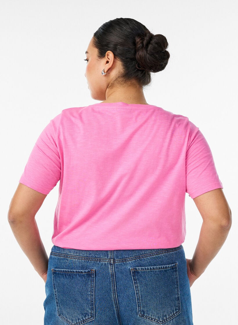 Basic t-shirt met korte mouwen en v-hals, Roze, Model image number 2