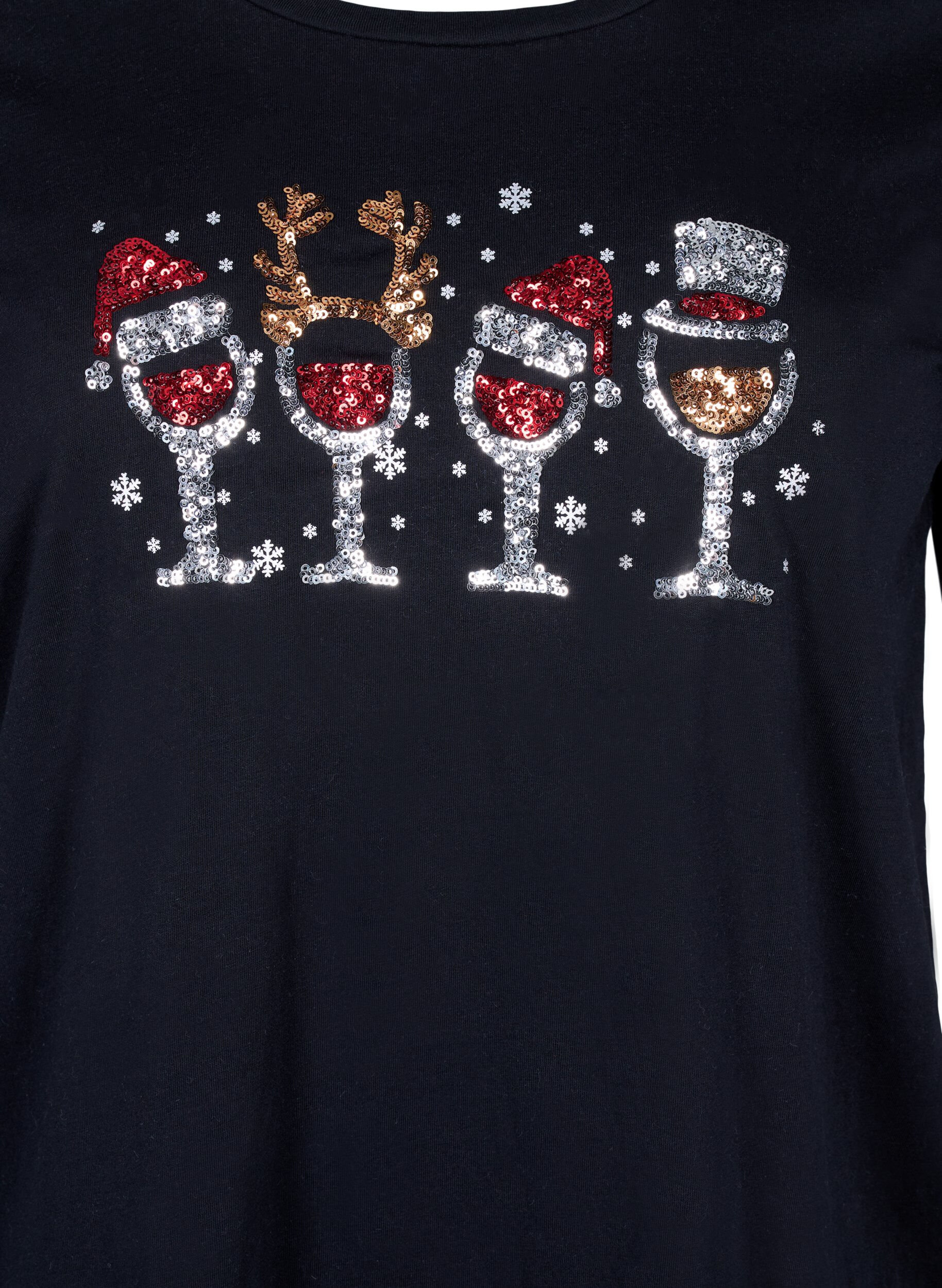Zizzi Kerst T-shirts in 100% katoen, Black w. Drinks, Packshot image number 2