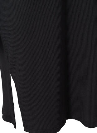 Geribbelde jurk met korte mouwen en split, Black, Packshot image number 3
