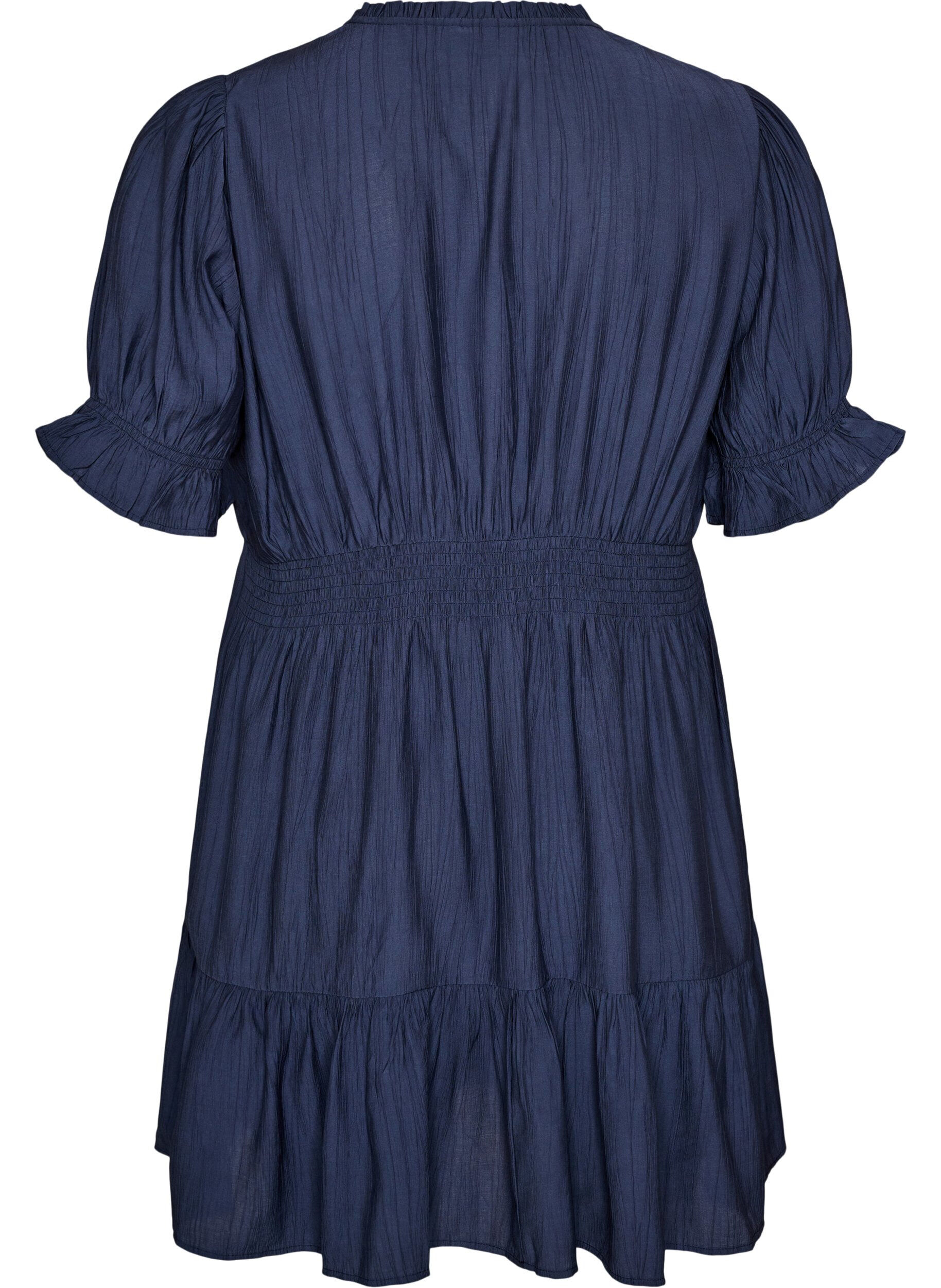 ZizziKorte viscose jurk met ruchesdetails, Blauw, Packshot image number 1