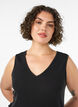 Mouwloze katoenen midi-jurk met rib en mousseline, Zwart, Model image number 2