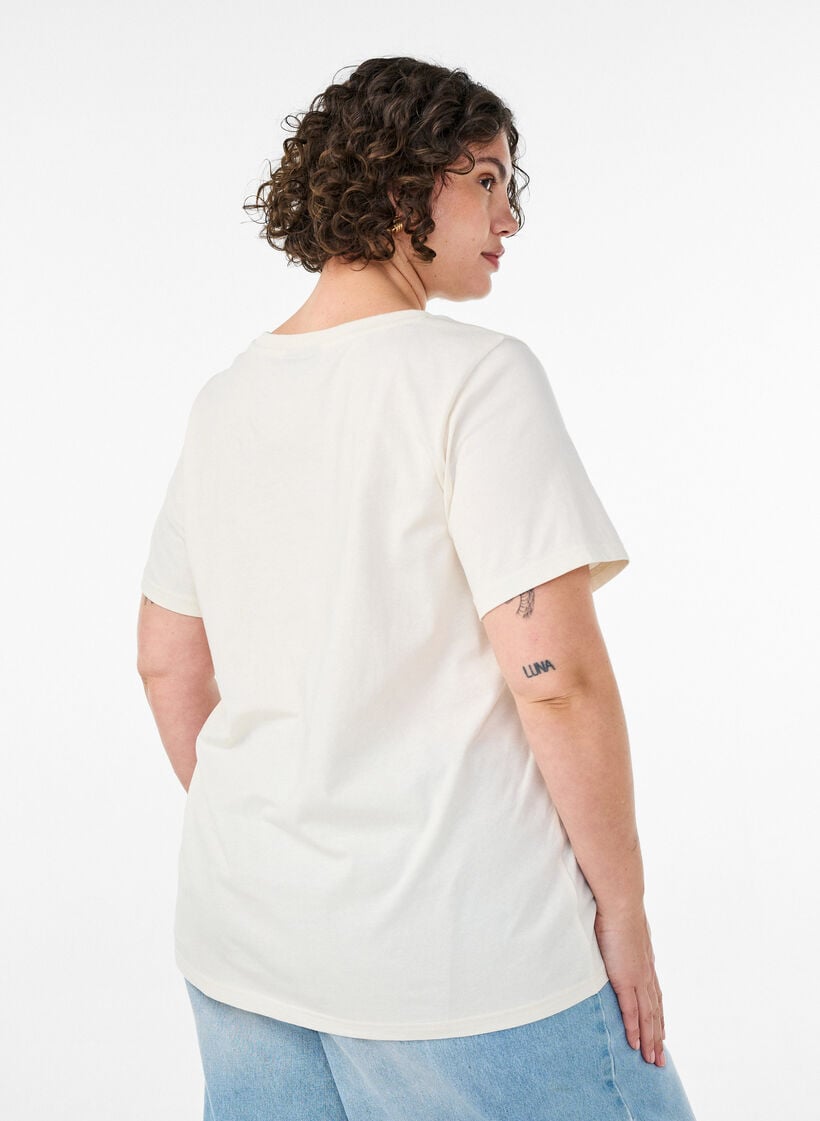 Katoenen T-shirt met print, Vanille, Model image number 2