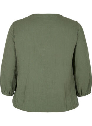 Katoenen blouse met knopen en 3/4-mouwen, Thyme, Packshot image number 1