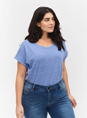 Gemêleerd t-shirt in katoen, Dazzling Blue Mel, Model image number 0