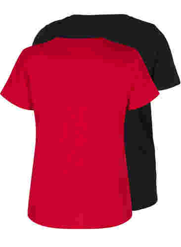 Set van 2 basic t-shirts in katoen, Tango Red/Black, Packshot image number 1