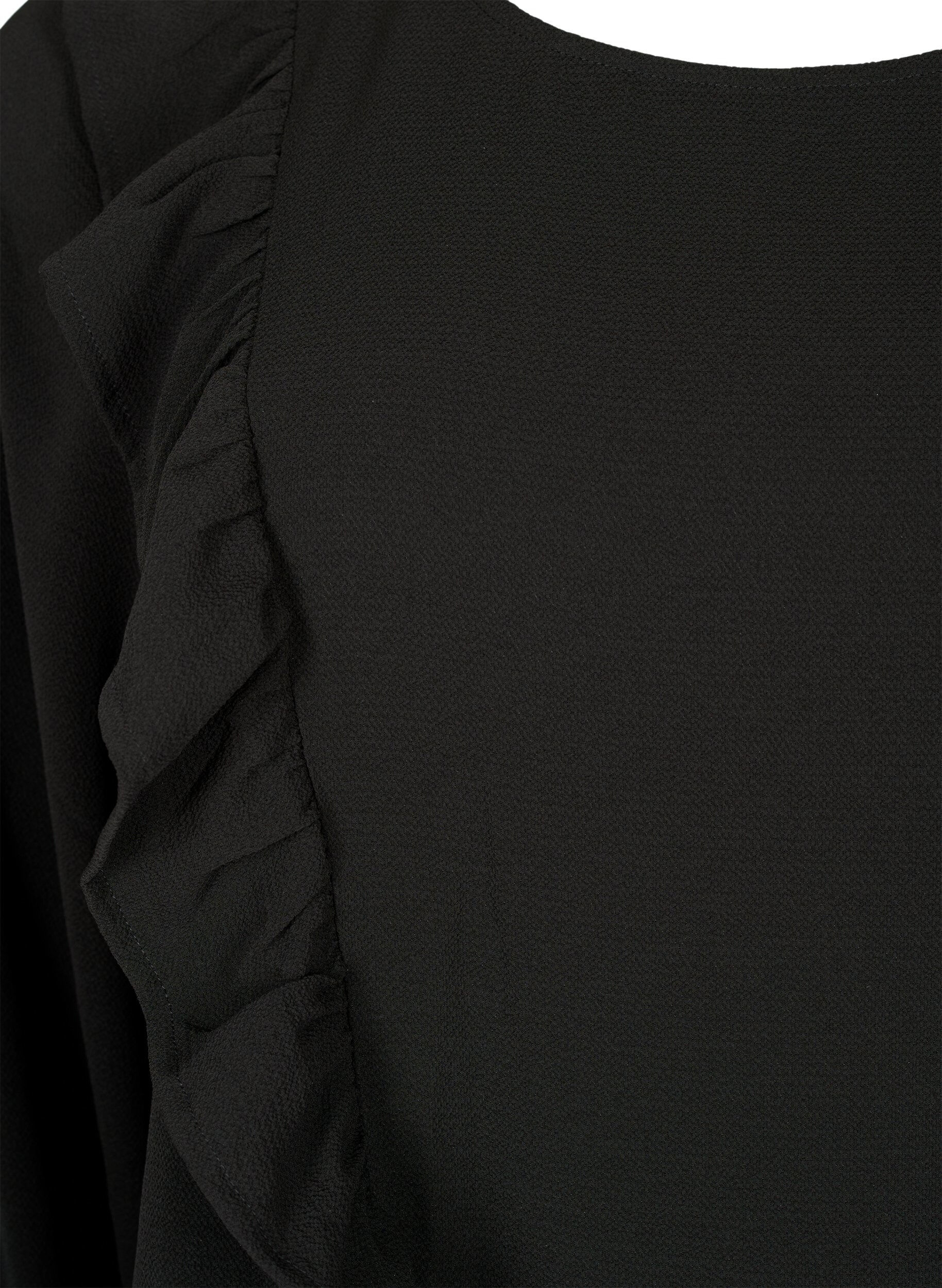 Zizzi Blouse met lange mouwen en ruches, Black, Packshot image number 2