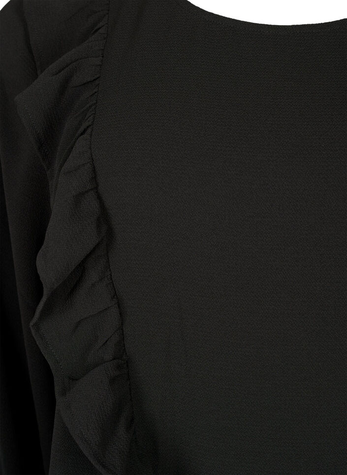 Blouse met lange mouwen en ruches, Black, Packshot image number 2