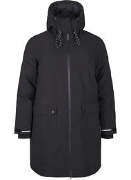 Praktische winterjas met capuchon en zakken, Zwart