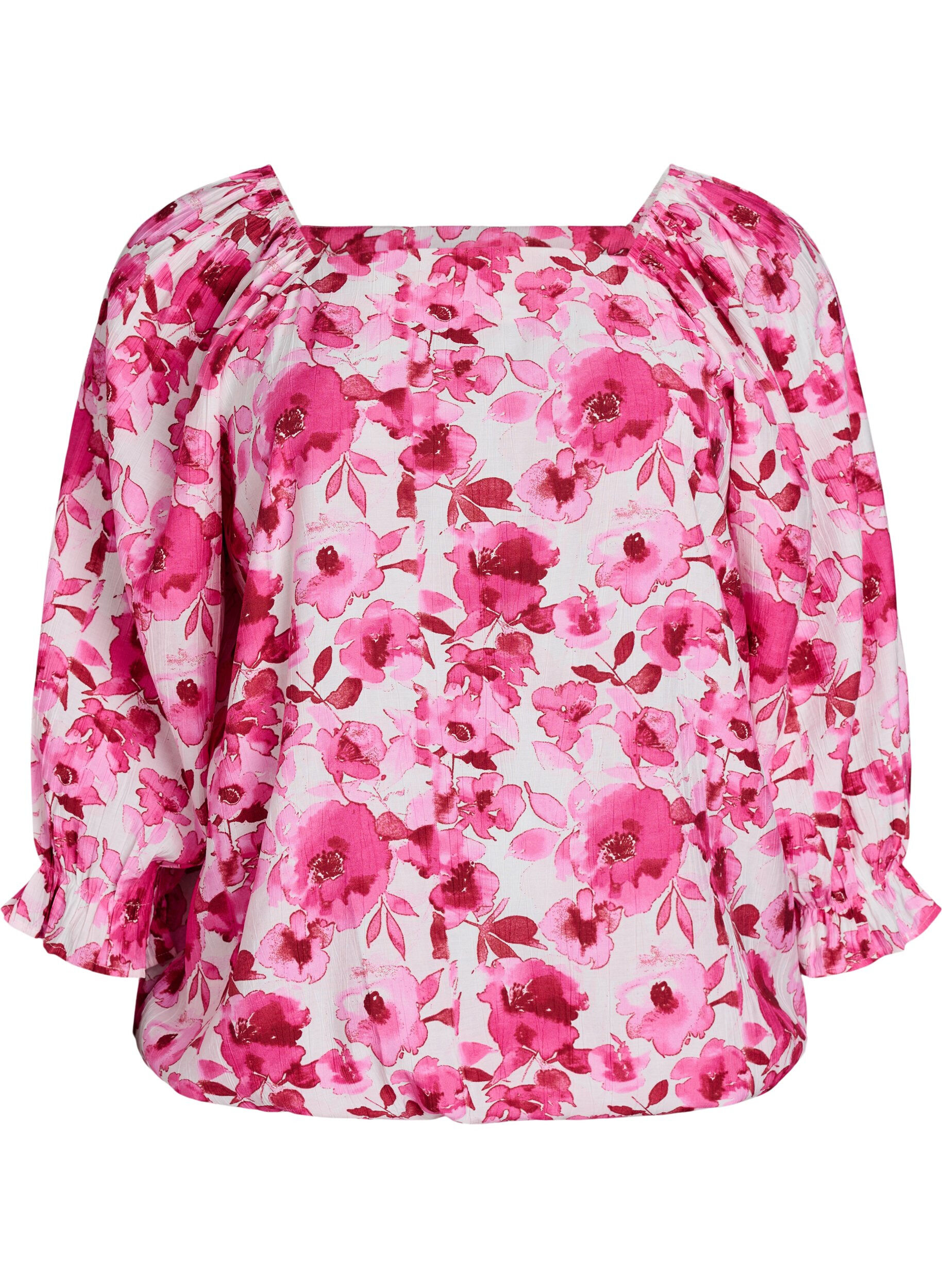 Zizzi Viscose blouse met een vierkante hals en 3/4-mouwen, Roze, Packshot image number 0