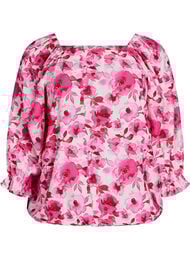 Viscose blouse met een vierkante hals en 3/4-mouwen, Roze