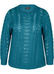 Gebreide blouse met vrouwelijk patroon, Blue Coral