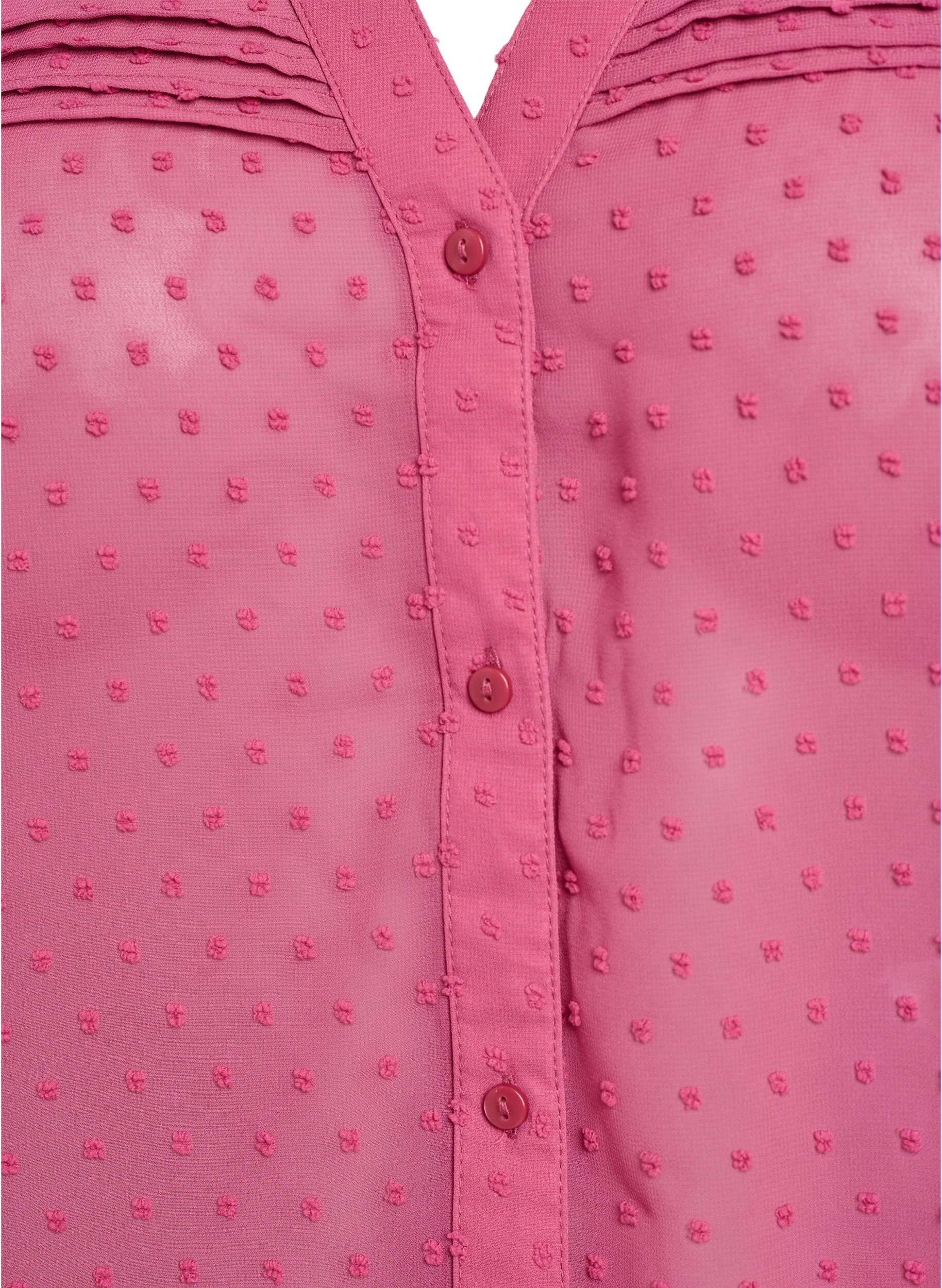 Zizzi Blouse met korte mouwen en een gestippelde textuur, Roze, Packshot image number 2