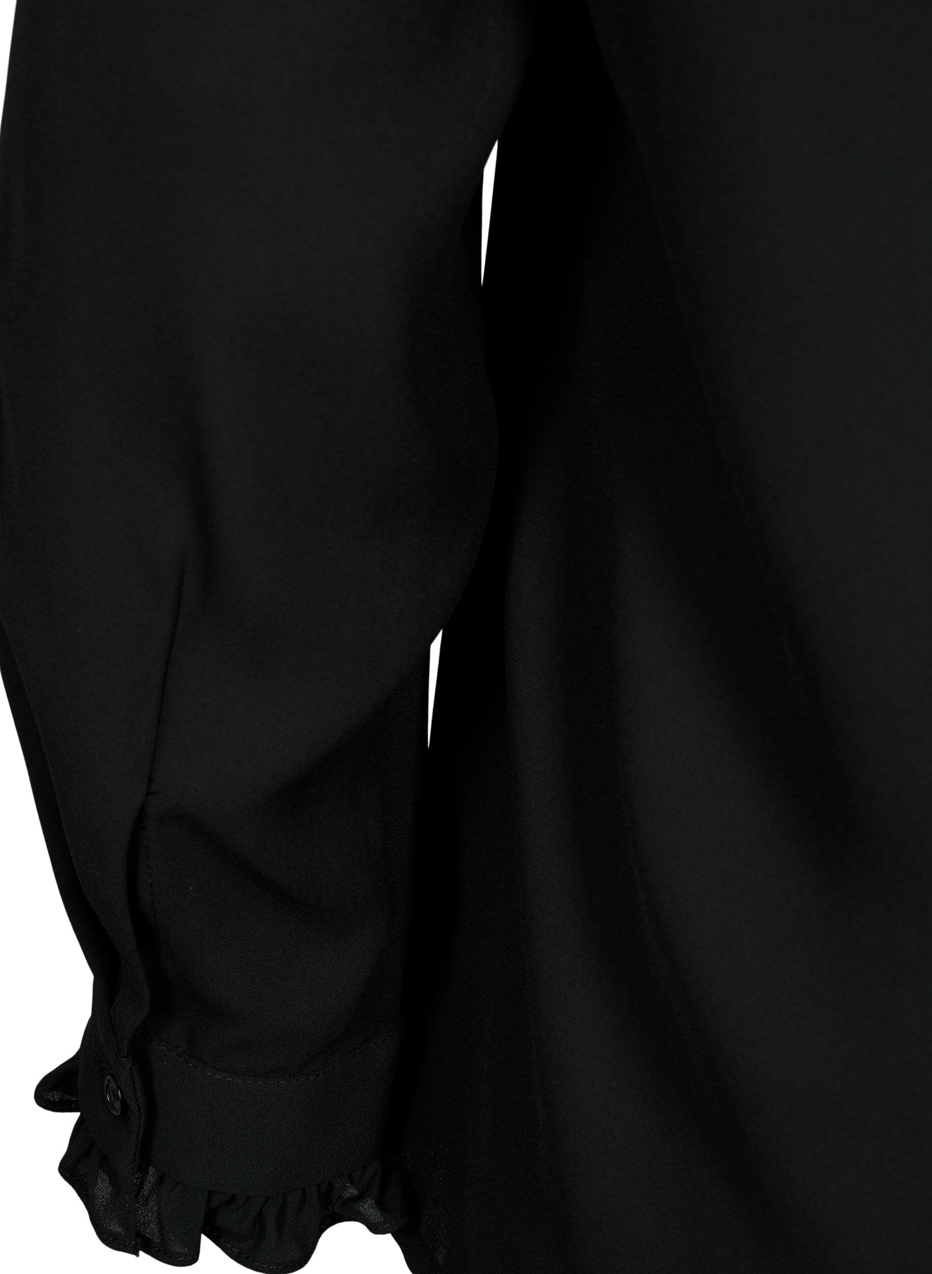 Zizzi  Blouse met ruches en lange mouwen, Black, Packshot image number 3