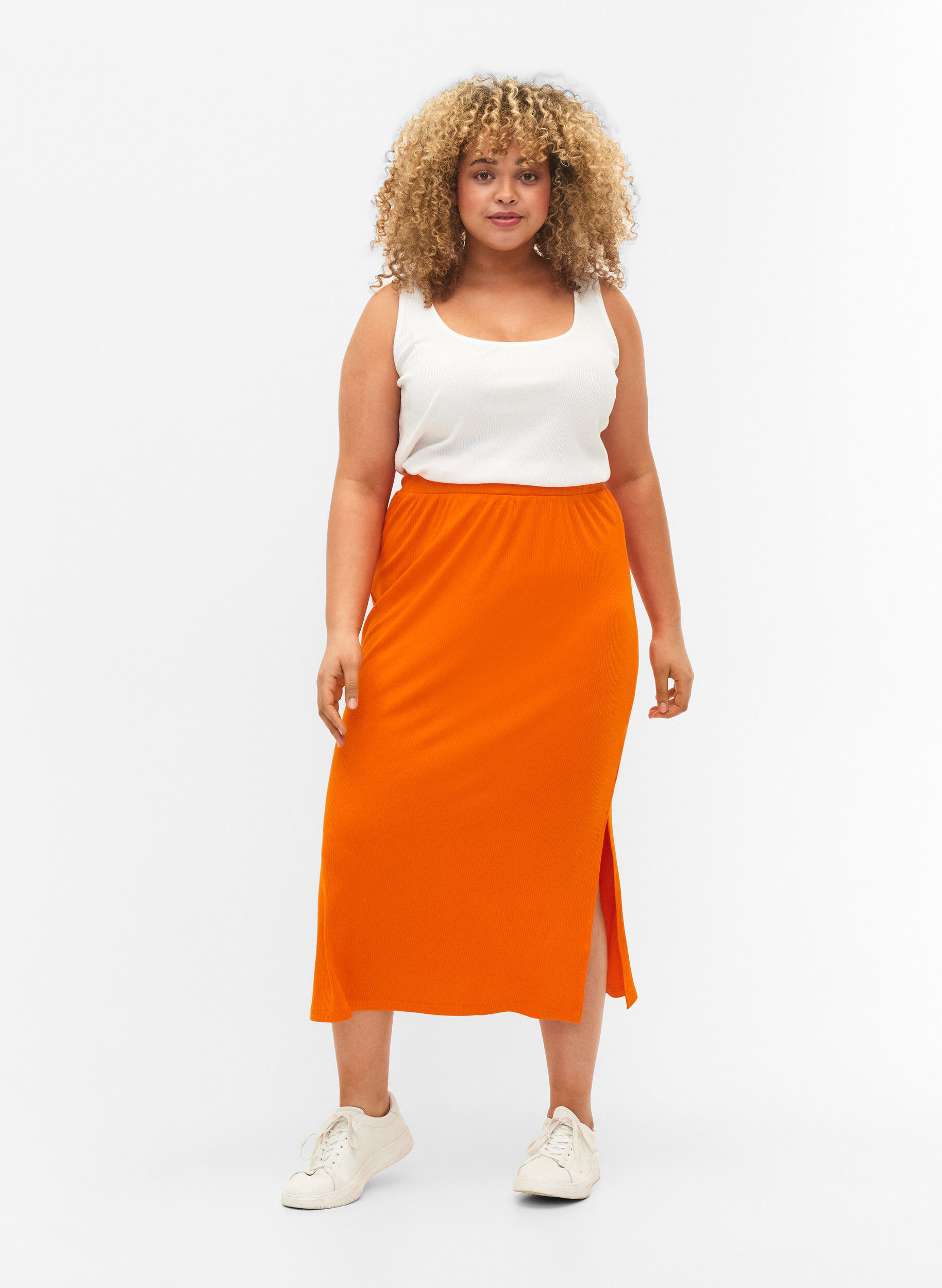 Zizzi 2-pack basic tanktops in rib, Black/Bright White, Model image number 2